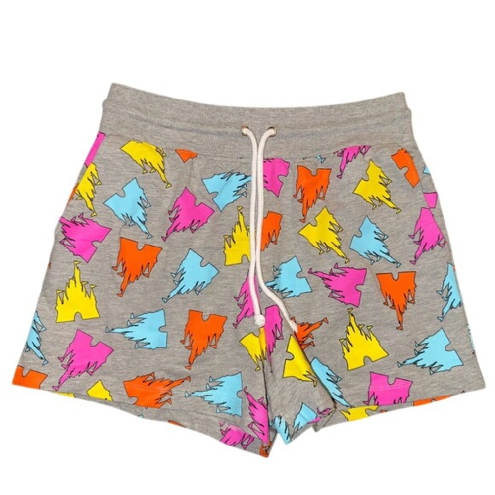 Disney Shorts Womens Medium Gray Excellent Walt Disney World Neon Castle Print